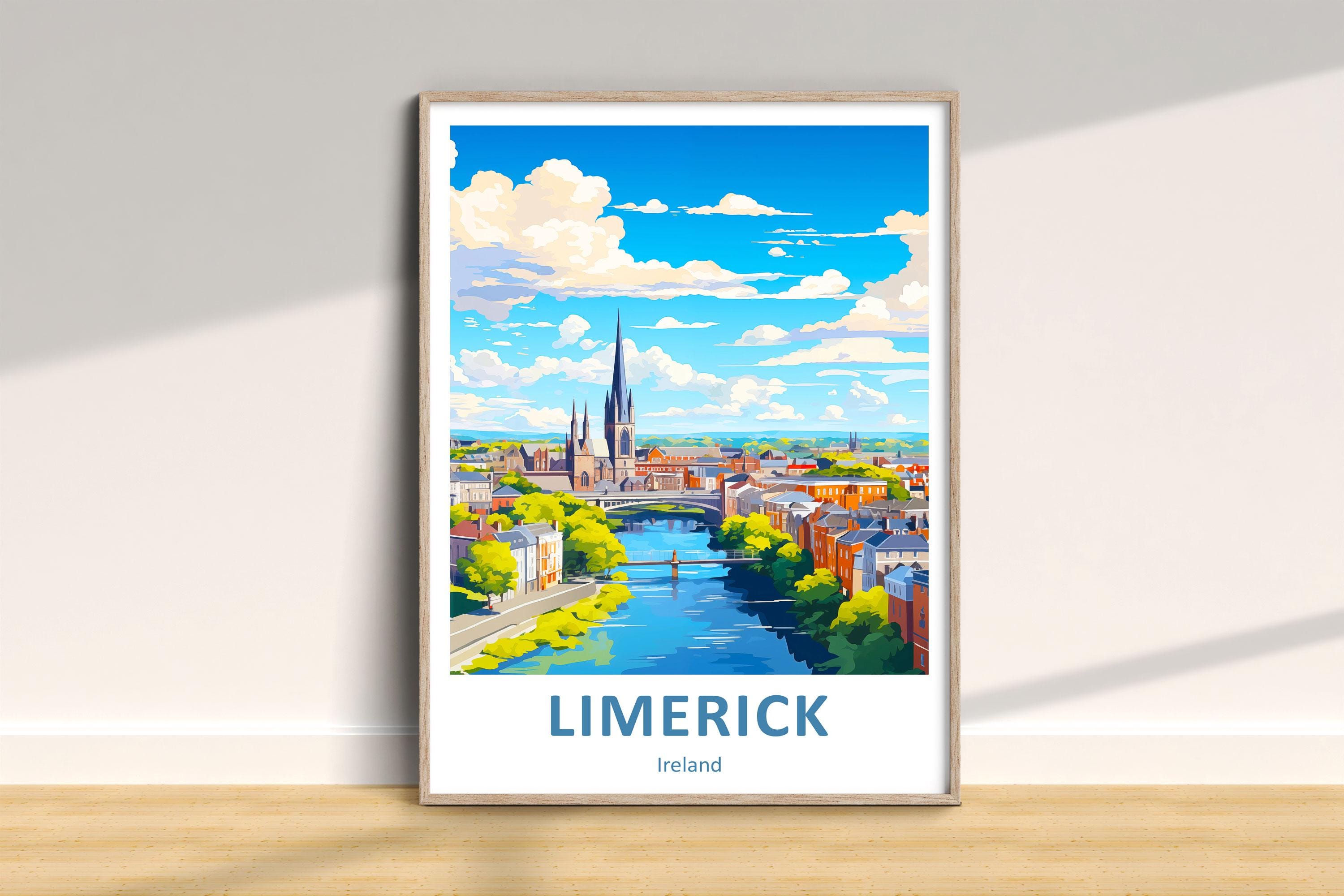 Limerick Travel Print, Ireland Traditional Poster, Vacation Wall Art, Home Decor, Wedding Birthday Anniversary Gift,  Watercolor Style