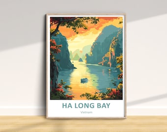 Ha Long Bay Travel Print, Ha Long Bay Poster, Vacation Wall Art, Vietnam Print, Tropical Home Decor Print, Travel Art Gift, Watercolor Art