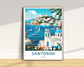 Santorini Island Travel Print, Greece Traditional Poster, Vacation Wall Art, Home Decor, Wedding Birthday Anniversary Gift, Colorful Style