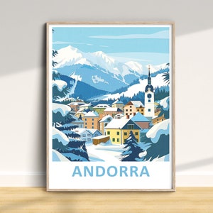 Impressão de viagem de Andorra, pôster de viagem de Andorra, arte de parede de Andorra, impressão de viagem de inverno, impressão de decoração para casa de Andorra, presente de arte de Andorra, pôster de esqui