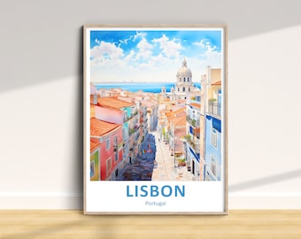 Lisbon Travel Print, Portugal Traditional Poster, Vacation Wall Art, Home Decor, Wedding Birthday Anniversary Gift, Colorful Art Style