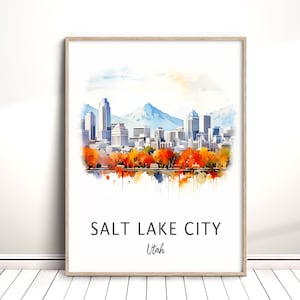 Descarga digital de Salt Lake City, póster de viaje a la ciudad de Utah, EE. UU., arte de pared de vacaciones imprimible, regalo de aniversario de cumpleaños, decoración del hogar, acuarela