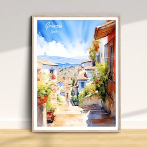 Granada Travel Print, Spain Traditional City Poster, Vacation Wall Art, Home Decor, Wedding Birthday Anniversary Gift, Colorful Art Style