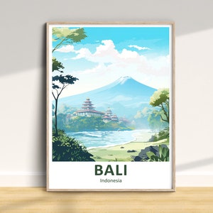 Cartaz de viagem de Bali para download digital, pôster de Bali, arte de parede do Monte Agung em Bali, viagem pela Indonésia, decoração para casa para download, presente de Bali para impressão