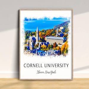 Cornell University print, Cornell Campus New York poster, afstuderen kunst aan de muur, decor home, college alumni cadeau, school aquarel kunst