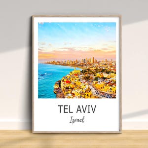 Tel Aviv Travel Print, Israel Traditional Poster, Vacation Wall Art, Home Decor, Wedding Birthday Anniversary Gift, Watercolor Style