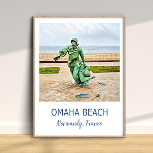Impresión de viaje a la playa de Omaha, póster tradicional de Normandía, Francia, arte de pared de vacaciones, decoración del hogar, regalo para veteranos, estilo acuarela, regalo conmemorativo