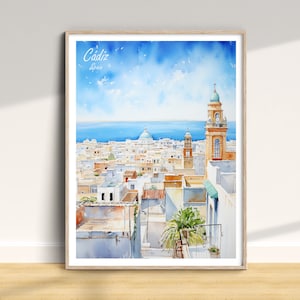 Cadiz Travel Print, Spain City Traditional Poster, Vacation Wall Art, Home Decor, Wedding Birthday Anniversary Gift, Colorful Art Style