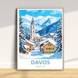 Davos Travel Print, Davos Travel Poster, Switzerland Wall Art, Winter Travel Print, Davos Home Decor Print, Davos Art Gift, Davos Ski Poster