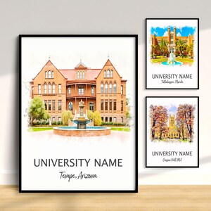 Benutzerdefiniertes US College Poster, Aquarell Porträt jeder Schule, personalisiertes Abschlussgeschenk, Lehrer Ruhestand, Druckfoto fügen Sie Ihre Nachricht hinzu