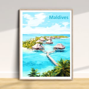 The Maldives Travel Print, Maldives Travel Poster, Vacation Wall Art, Tropical Travel Print, Home Decor Print, Travel Gift, Watercolor Art