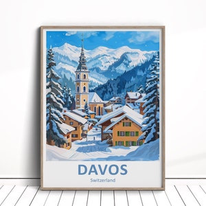 Davos Digital Download, Davos Travel Poster, Switzerland Wall Art, Winter Travel Download, Davos Home Decor, Davos Art Gift,Davos Ski Poster