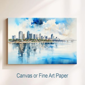 Stampa skyline della città di Naples, Florida - Tela o carta per belle arti, stile acquerello, arte murale per vacanze, regalo di lusso per anniversario di matrimonio