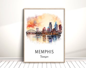 Memphis Digital Download, Tennessee USA City Travel Poster, Printable Vacation Wall Art, Birthday Anniversary Gift, Home Decor, Watercolor