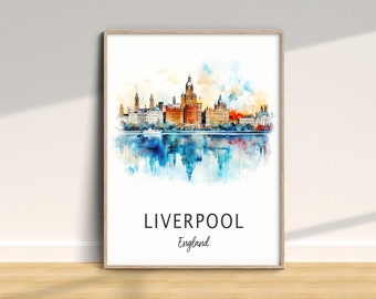 Liverpool Travel Print, England UK Traditional City Poster, Vacation Wall Art, Unique Home Decor, Birthday Anniversary Gift, Watercolor Art