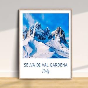 Selva De Val Gardena Travel Print, Italy Traditional Poster, Vacation Wall Art, Home Decor, Birthday Anniversary Gift, Watercolor Style