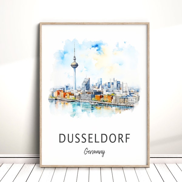 Dusseldorf Digital Download, Traditional City Travel Poster, Germany Printable Wall Art, Birthday Anniversary Gift, Home Decor, Watercolor