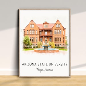 Impresión de la Universidad Estatal de Arizona, póster de la Universidad de Arizona, arte mural de graduación, decoración para el hogar, regalo para exalumnos universitarios, acuarela escolar