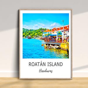 Roatan Island Travel Print, Honduras Traditional Poster, Vacation Wall Art, Home Decor, Wedding Birthday Anniversary Gift, Watercolor Style