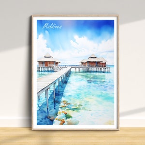 Maldives Travel Print, The Maldives Travel Poster, Maldives Wall Art, Tropical Travel Print, Maldives Home Decor Print, Maldives Art Gift