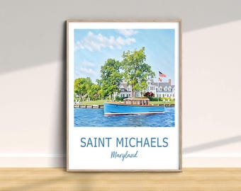 Saint Michaels Maryland Travel Print, USA Traditional Poster, Vacation Wall Art, Home Decor, Wedding Birthday Anniversary Gift, Watercolor