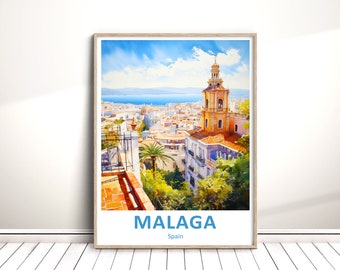 Malaga Digital Download, Malaga Travel Poster, Spain City Printable Vacation Wall Art, Prezent na rocznicę urodzin, Wystrój domu, Sztuka akwarelowa