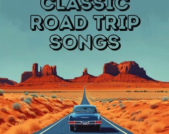 Playlist mit klassischen Roadtrip-Songs, hochwertiger MP3-Download, unverzichtbare Reisemusik, perfektes Geschenk