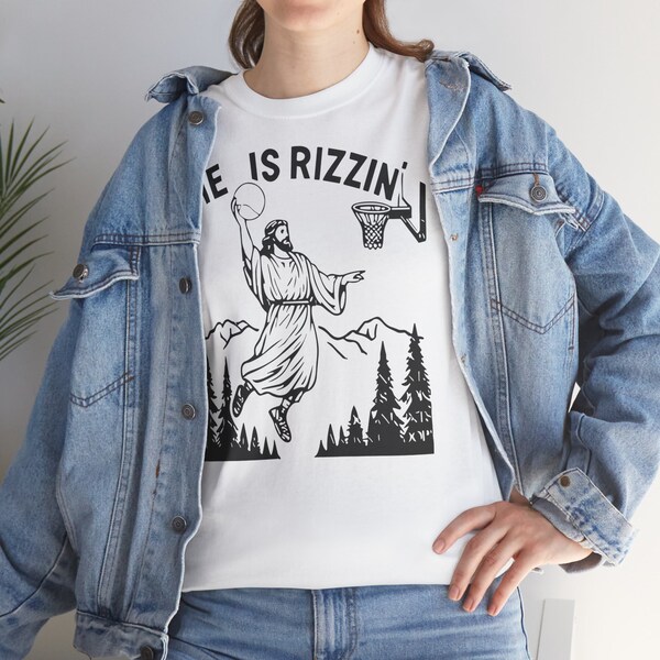 He's Rizzin' Shirt, Funny Jesus Shirt, Humorous Easter Shirt, Christian Easter Shirt, Easter Gift, New Jesus Meme Tshirt, ugly nice Tshirt