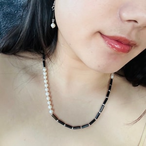 Handmade Baroque Pearl Agate Chain Necklace with Gold-Plated Connector Unique Natural Stone Jewelry  Gift for her For Girlfriend For wife