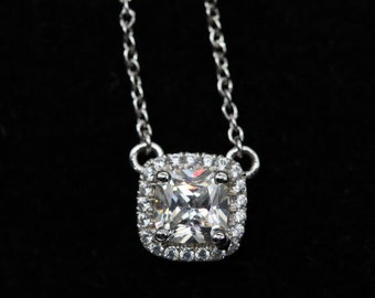 1 carat Cushion Cut Lab Grown Diamond  Necklace, Diamond Chocker, Platinium Plated,Anniversery gift, Gift for her, Mother's day Gift