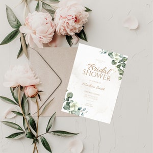 Greenery Watercolor Bridal Shower Invitation: Editable Template (Digital Download)