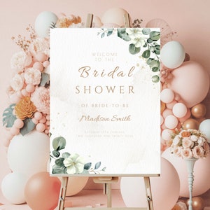 Greenery Watercolor Bridal Shower Welcome Sign Template, Greenery Bridal Shower Sign, Printable Welcome Sign, Instant Download, Templett