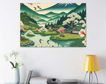 Sakura Wall Art - Janne van der Hout - Unique Cherry Blossom Japanese Wall Art Painting with Volcano for Canvas Print, Wall Decor