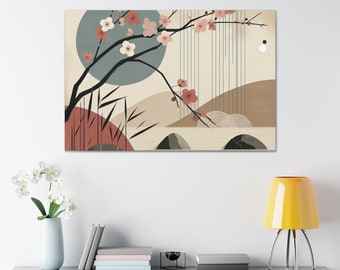 Japandi Wall Art, Wabi Sabi Wall Art, Sakura Japanese Wall Art Gift, Home Decor, Canva Print, Best Wabi Sabi Interior, Wabi Sabi Long Art