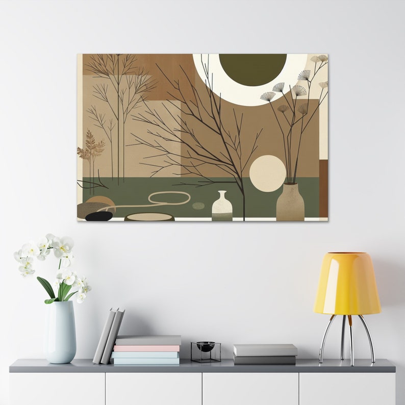 Japandi Wall Art, Wabi Sabi Wall Art, Green Japanese Wall Art Gift, Home Decor, Canva Print, Best Wabi Sabi Interior, Wabi Sabi Long Art