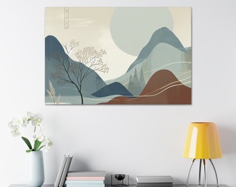 Japandi Wall Art, Wabi Sabi Wall Art, Mountain Japanese Wall Art Gift, Home Decor, Canva Print, Best Wabi Sabi Interior, Wabi Sabi Long Art