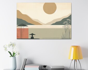 Japandi Wall Art, Wabi Sabi Wall Art, Mountain Japanese Wall Art Gift, Home Decor, Canva Print, Best Wabi Sabi Interior, Wabi Sabi Long Art