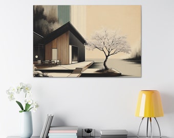 Japandi Wall Art, Wabi Sabi Wall Art, Sakura Japanese Wall Art Gift, Home Decor, Canva Print, Best Wabi Sabi Interior, Wabi Sabi Long Art