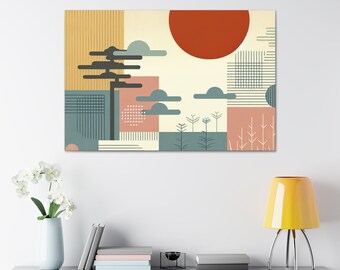 Japandi Wall Art, Wabi Sabi Wall Art, Japanese Sunrise Wall Art Gift, Home Decor, Canva Print, Best Wabi Sabi Interior, Wabi Sabi Long Art