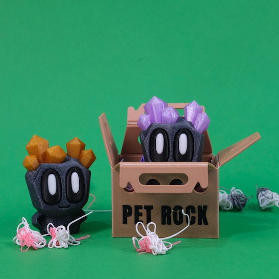 A 3D-printed Pet Rock with actual character design — the deadpan absurdity of a 'pet rock' meets modern maker culture for a perfectly stupid-funny white elephant gift.
