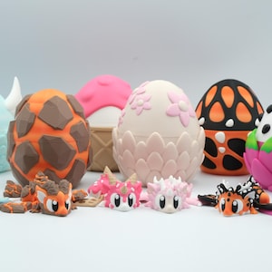 3D Printed Dragon and Egg Set – Cute Design - Fantasy Creature Toys – Unique Themed Gifts – Articulated Dragons – Collectible Decor