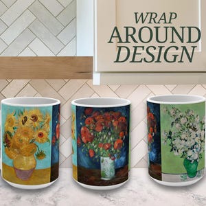 Van Gogh Coffee Mug Gift for Art Lover Present Kitchen Cup Floral Design Ceramic Mug Botanical Art Home Decor Tea Cup Sunflower Painting