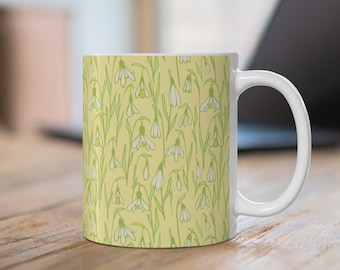 Ceramic Coffee Cups, Flower Mug, Snowdrop Mug, Birthday Gift, Friendship Gift, Thank you Gift, Coffee Tea cup gift for her