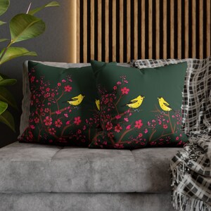 Handmade Square Flower Cushion Cover, Double Sided Reversible Floral Pillow, Botanical Print Home Decor, Vintage Boho cotton Pillow Case