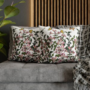 Housse de coussin fleurs carrées faites main, oreiller floral réversible double face, décoration d&#39;intérieur à imprimé botanique, taie d&#39;oreiller en coton bohème vintage