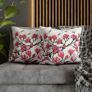 Handmade Square Flower Cushion Cover, Double Sided Reversible Floral Pillow, Botanical Print Home Decor, Vintage Boho cotton Pillow Case