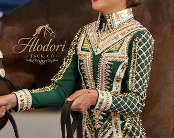 Show Clothing Grün, Gold & Weiß, Rodeo Queen Showmanship Jacke und Passende Hose
