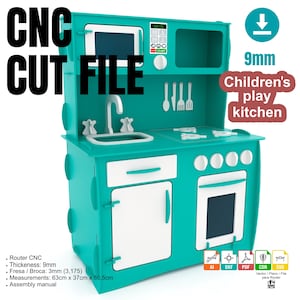 Cucina in legno per bambini - Cucina per bambini - Disegni digitali CNC DXF - File per router CNC. Gioco Montessori - File