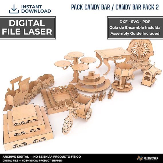 Kit Candy bar | Furniture Pack 2 | file Vector for Laser | svg, laser - file Vector | laser cut design | guía de armado | laser cut file