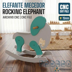 Archivo CNC DXF  Elefante Mecedor de Madera  Juguete  wooden rocking elephant, slot together toy, vector design for router, digital file